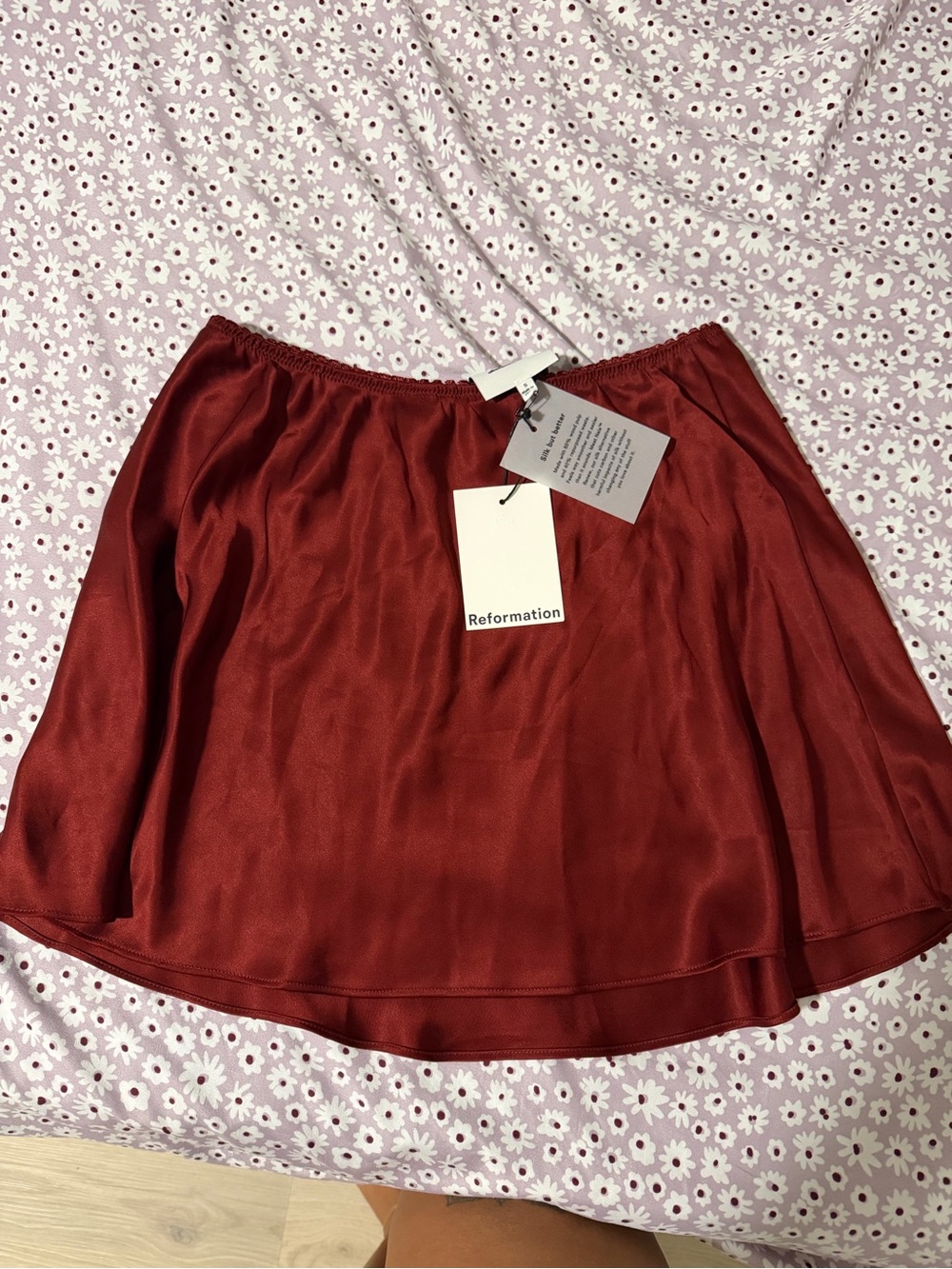 Reformation Rust Red Satin Circle Skirt